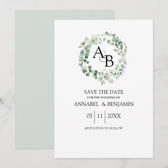 Eukalyptus-Aquarellkranz Save The Date (Vorne/Hinten)
