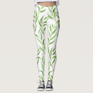 Eukalyptus-Aquarellmuster auf Weiß Leggings