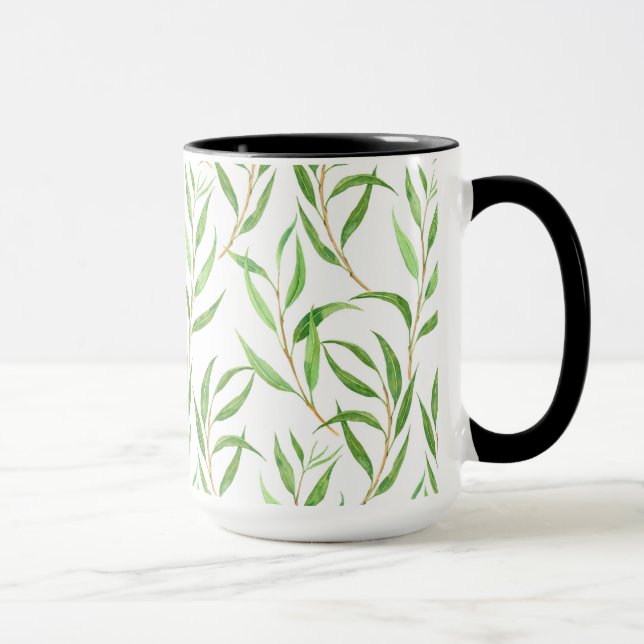 Eukalyptus-Aquarellmuster auf Weiß Tasse (Rechts)