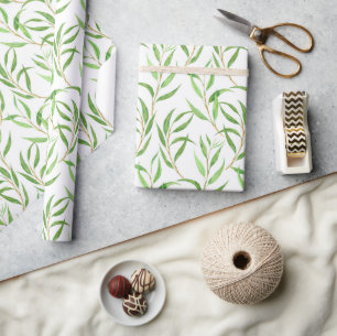 Eukalyptus-Aquarellmuster auf weißer Verpackung pa Geschenkpapier