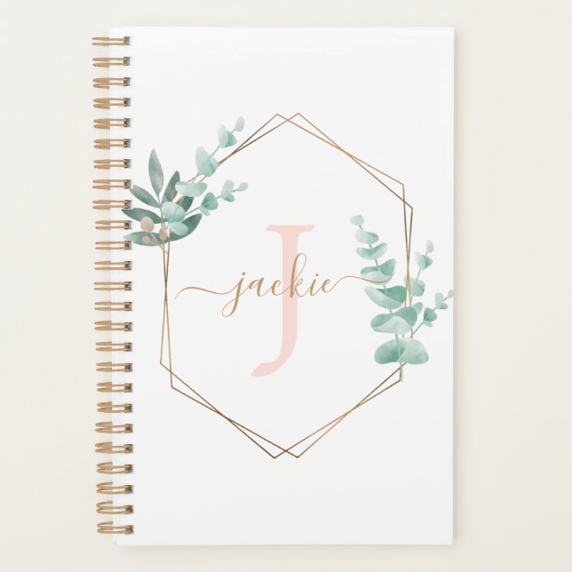 Eukalyptus-Aquarellrahmen Mit Monogramm Planer (Vorderseite)
