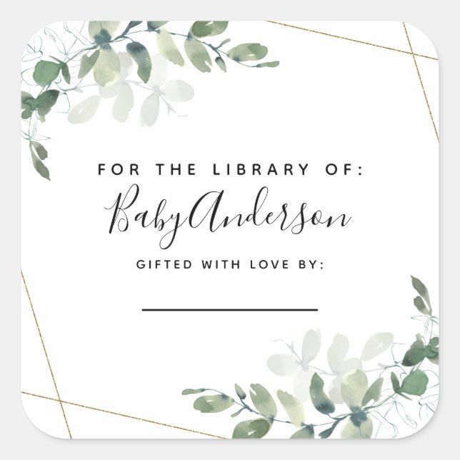 Eukalyptus aus dem Library Baby Shower Buchzeichen Quadratischer Aufkleber (Vorderseite)