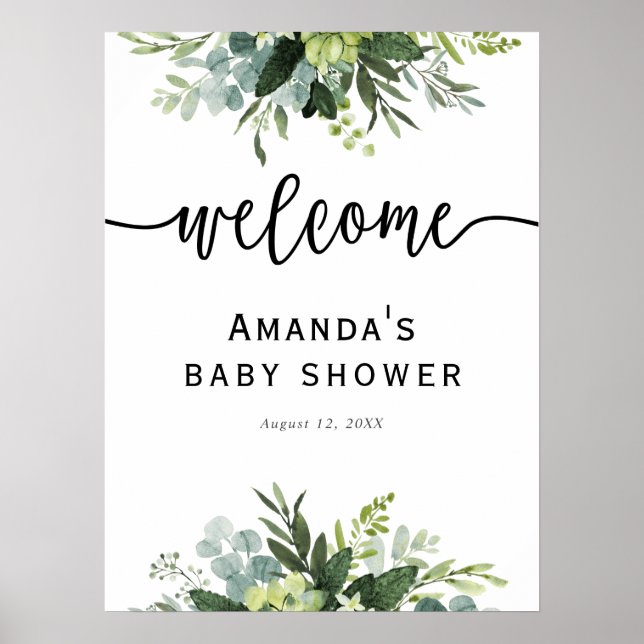 Eukalyptus Baby Dusche Begrüßungszeichen Poster (Vorne)