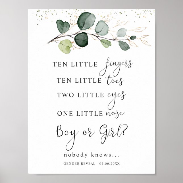 Eukalyptus Baby Dusche Zehn kleine Fingers untersc Poster (Vorne)