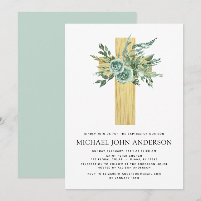 Eukalyptus Baptismus Grüne Einladung (Vorne/Hinten)