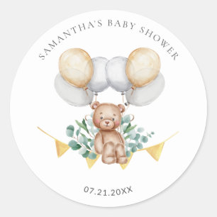 Eukalyptus-Bär & Ballons-Baby-Party Runder Aufkleber