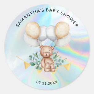 Eukalyptus-Bär-Balloons Holografische Babyparty Runder Aufkleber