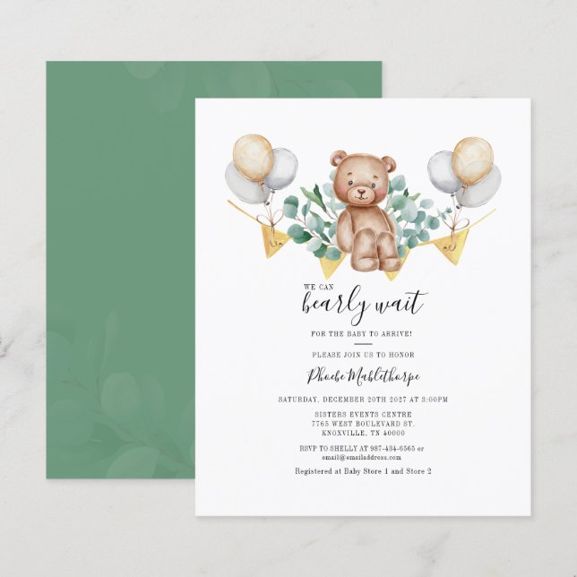 Eukalyptus Bear Baby Shower Einladung (Vorne/Hinten)