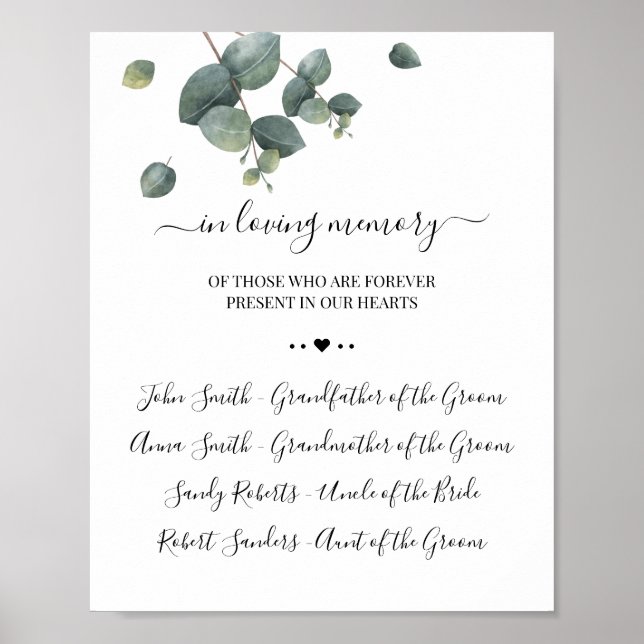 Eukalyptus beim Zeichen des Gedächtnisses Poster (Vorne)