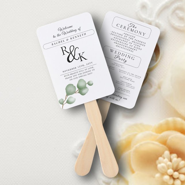 Eukalyptus Black & White Wedding Zeremony Program Fächer (Von Creator hochgeladen)