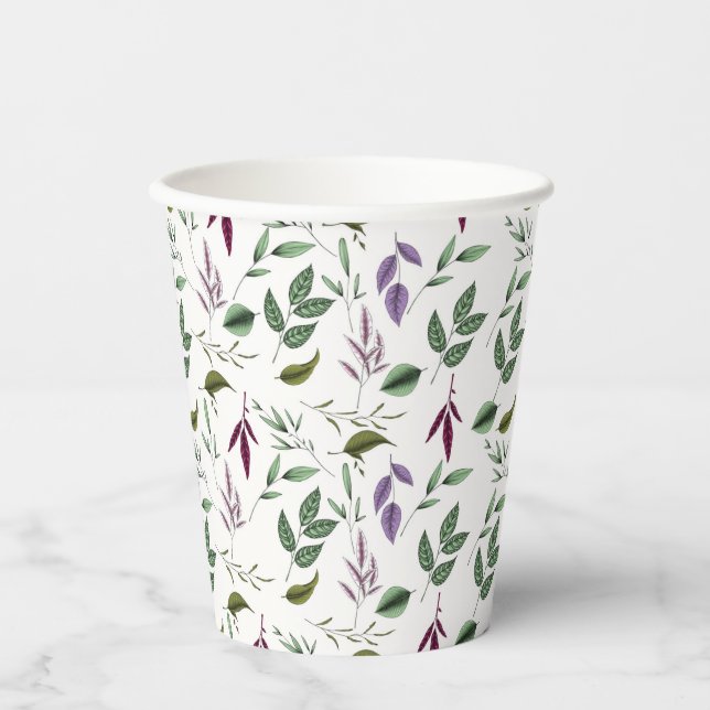Eukalyptus-Blätter boho lila grüne Blätter Farne Pappbecher (Vorderseite)