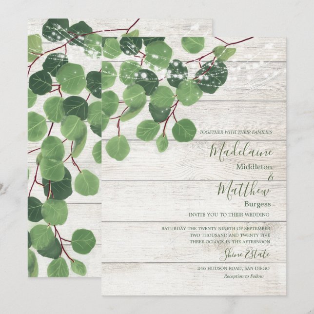 Eukalyptus-Blätter für eine einfache Hochzeit aus  Einladung (Vorne/Hinten)