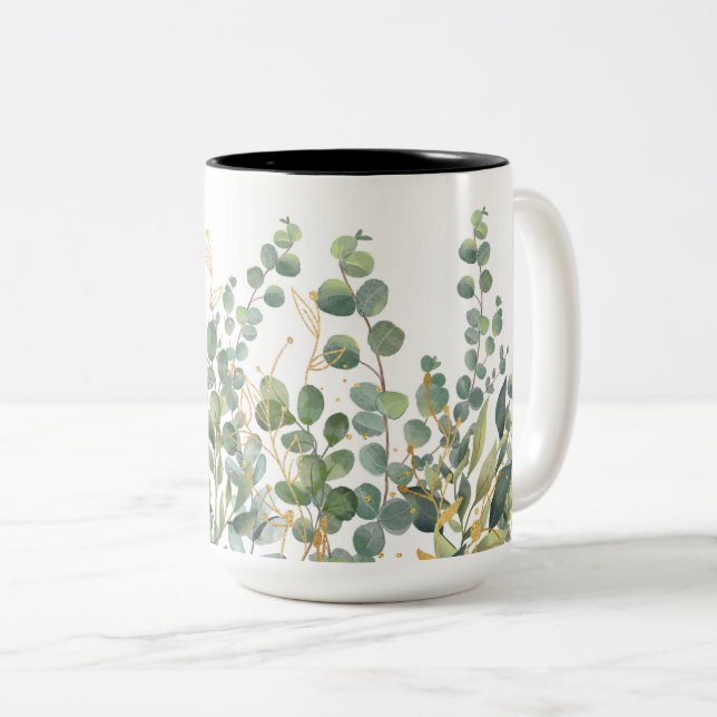 Eukalyptus-Blätter für Gold und Grüne Zweifarbige Tasse (VorderseiteRechts)