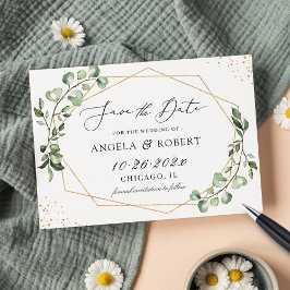 Eukalyptus-Blätter für moderne geometrische Grünfl Save The Date