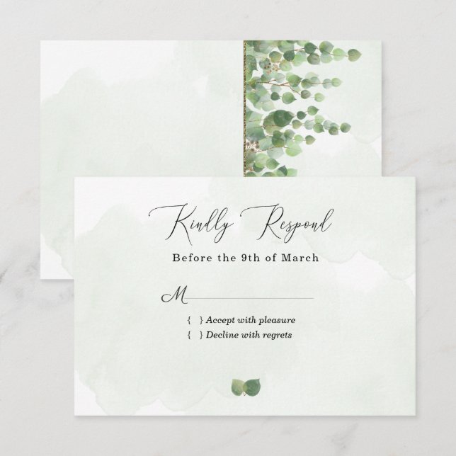 Eukalyptus-Blätter für rustikale Wasserfarben, Hoc RSVP Karte (Vorne/Hinten)
