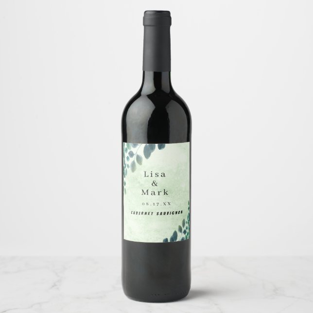 Eukalyptus-Blätter für Wasserfarben Weinetikett (Vorderseite)