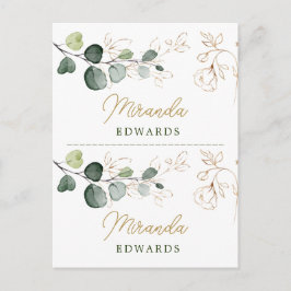 Eukalyptus-Blätter Gold-Floral-Platzkarte Postkarte