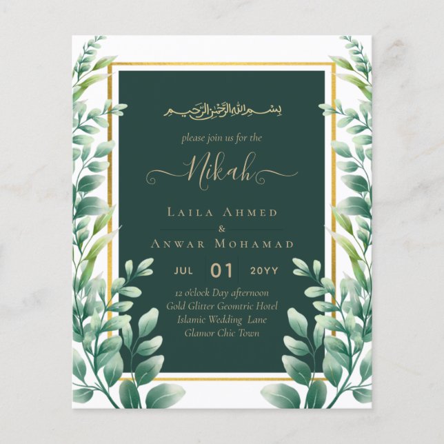 Eukalyptus Blätter GOLD WEDD QR CODE INVITE UAWG Flyer (Vorne)