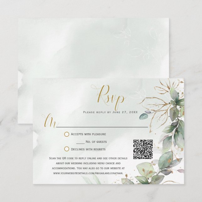 Eukalyptus Blätter Golden Greenery UAWG RSVP Karte (Vorne/Hinten)