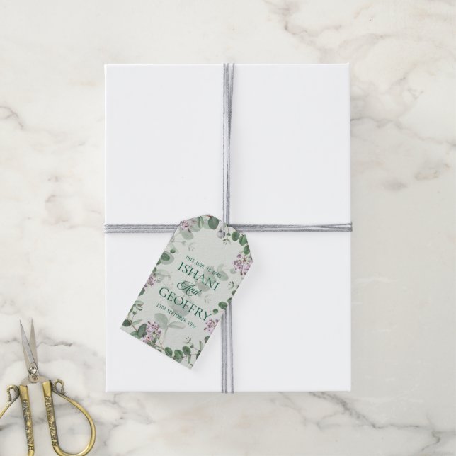 Eukalyptus Blätter Grün Hochzeit Geschenkanhänger (Mit Garn)