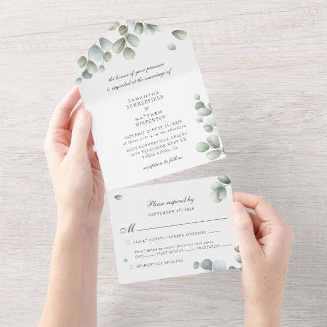 Eukalyptus-Blätter Grüne Hochzeit All In One Einladung (Abreißen)
