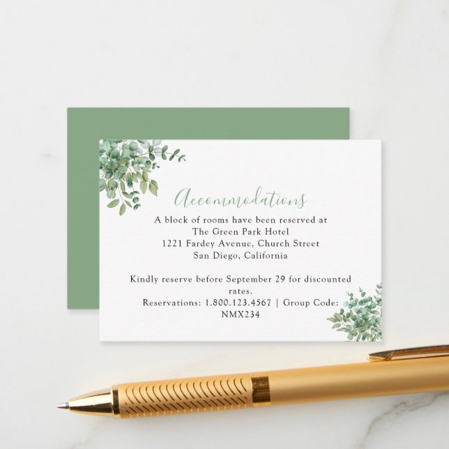Eukalyptus-Blätter Hochzeiten Begleitkarte (Vorderseite/Rückseite Beispiel)