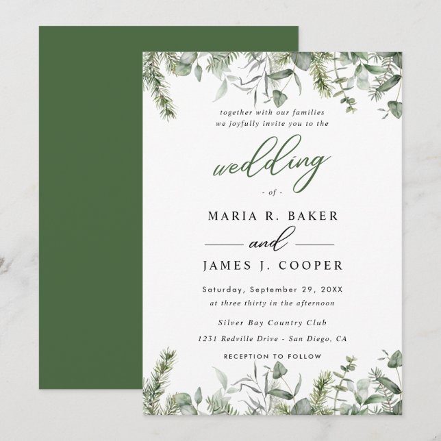 Eukalyptus-Blätter Hochzeiten Einladung (Vorne/Hinten)