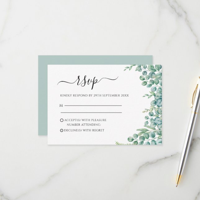 Eukalyptus-Blätter Hochzeiten RSVP Karte (Vorderseite/Rückseite Beispiel)