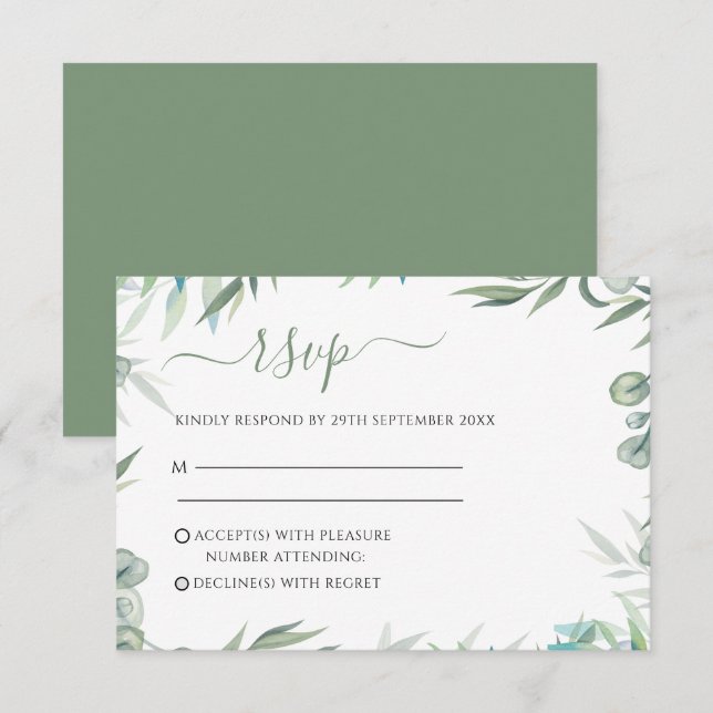 Eukalyptus-Blätter Hochzeiten RSVP Karte (Vorne/Hinten)