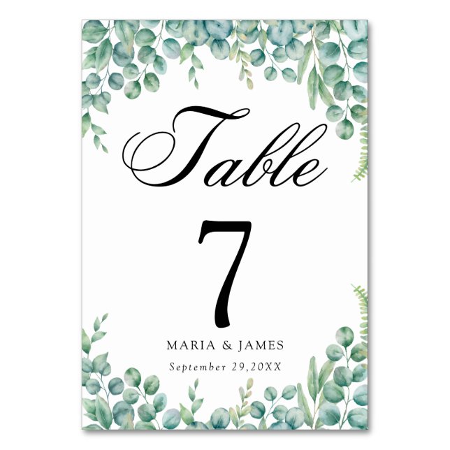 Eukalyptus-Blätter Hochzeiten Tischnummer (Vorderseite)