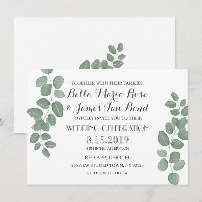 Eukalyptus-Blätter Hochzeitseinladungen Einladung (Vorne/Hinten)