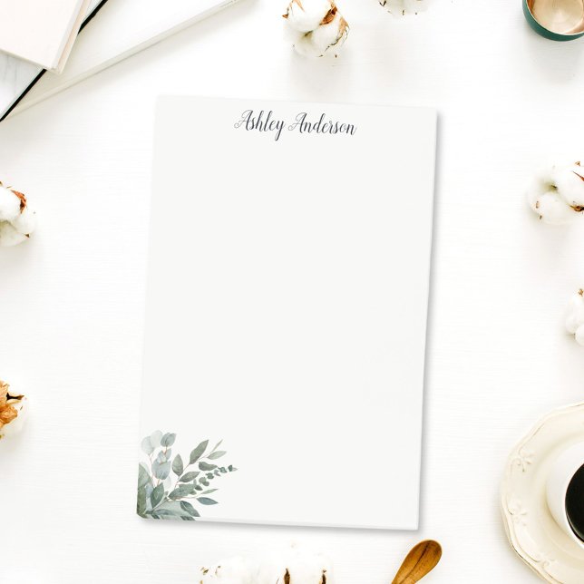 Eukalyptus-Blätter in tropischer Wasserfarbe Post-it Klebezettel (In situ On desk)