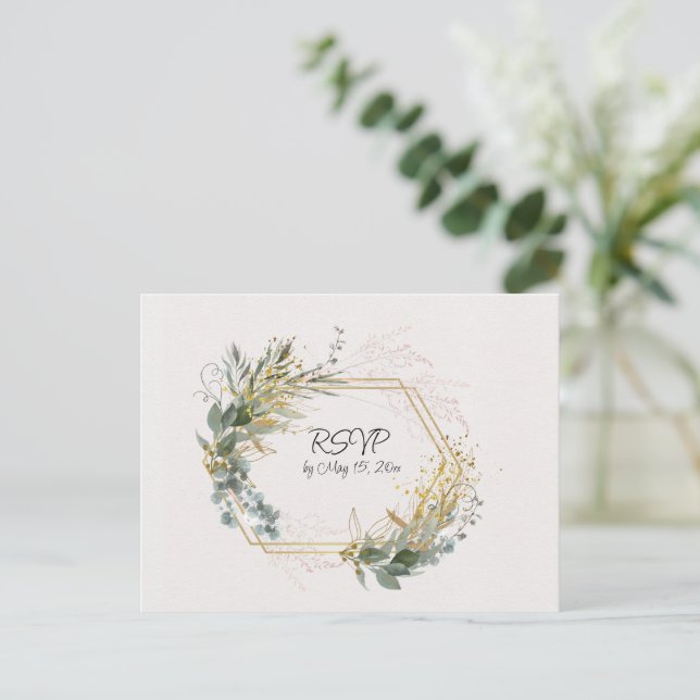 Eukalyptus-Blätter mit Goldakzenten und Rahmen Postkarte (Stehend Vorderseite)
