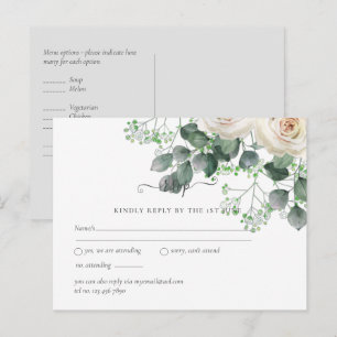 Eukalyptus-Blätter mit weißer Rose, Hochzeit des R Postkarte