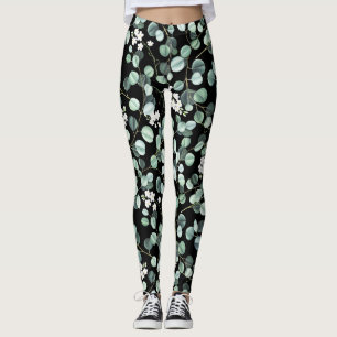 Eukalyptus-Blätter: Muster für weiße Blume Leggings