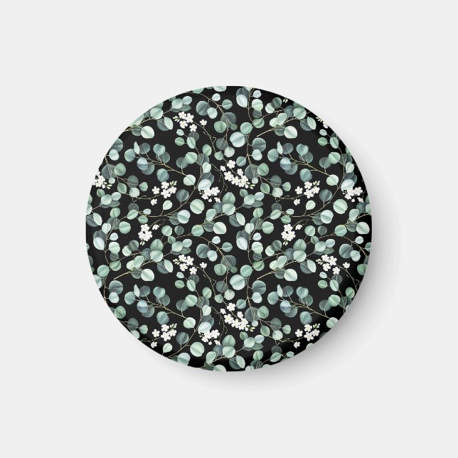 Eukalyptus-Blätter: Muster für weiße Blume Magnet (Vorne)