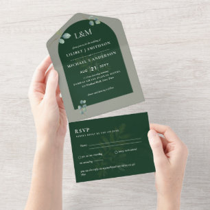 Eukalyptus-Blätter-Overlay-Arch-Hochzeit All In One Einladung