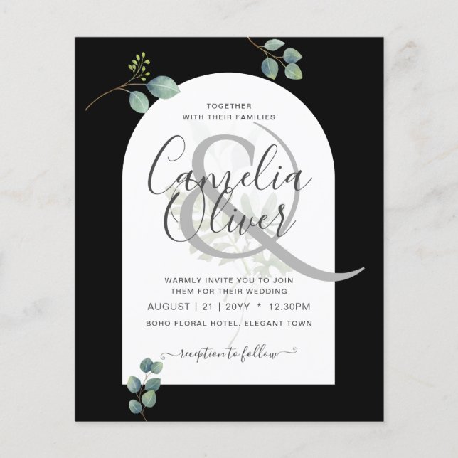 Eukalyptus-Blätter-Overlay-Arch-Hochzeit Flyer (Vorne)