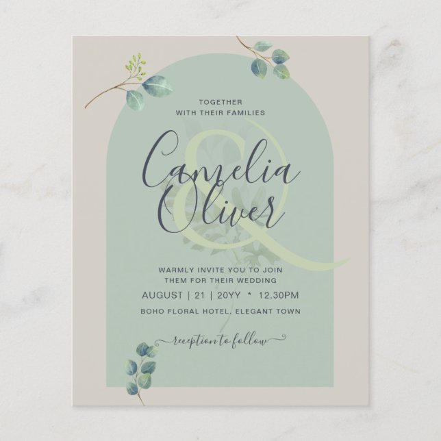 Eukalyptus-Blätter-Overlay-Arch-Hochzeit Flyer (Vorne)
