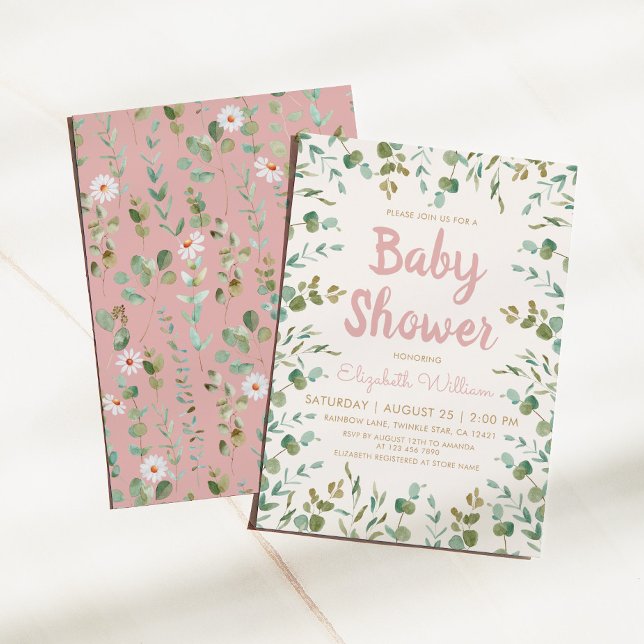 Eukalyptus-Blätter Wasserfarbe Girl Baby Dusche Einladung (Von Creator hochgeladen)