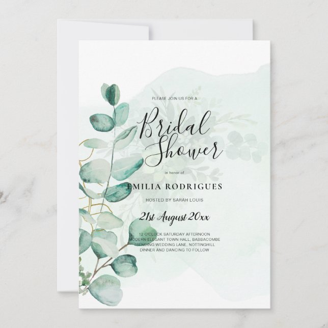 Eukalyptus Blätter Wedding Greenery QR CODE Modern Einladung (Vorderseite)