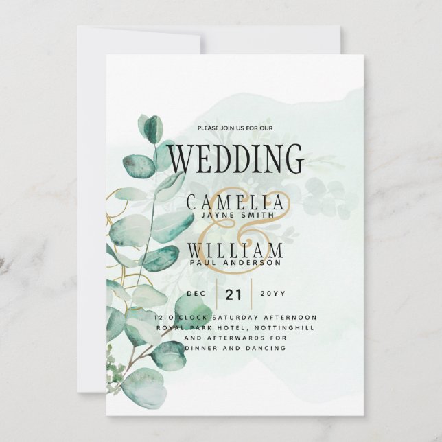Eukalyptus Blätter Wedding Greenery QR CODE Modern Einladung (Vorderseite)