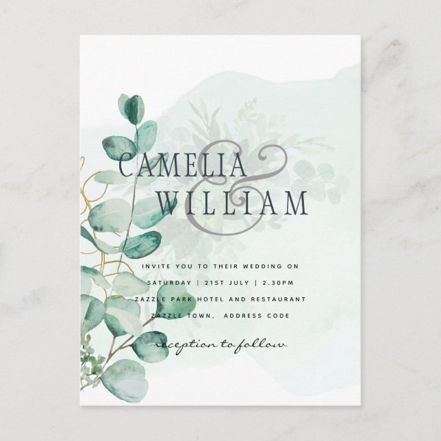 Eukalyptus Blätter Wedding Greenery QR CODE Modern Postkarte (Vorderseite)