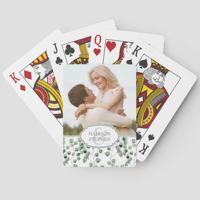 Eukalyptus-Blattmuster für Wasserfarbe - Hochzeitl Spielkarten (Rückseite)