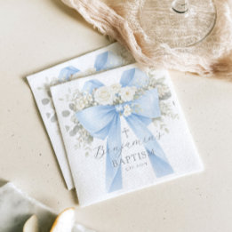 Eukalyptus Blau Schleife Baby Jungen Taufe Serviette