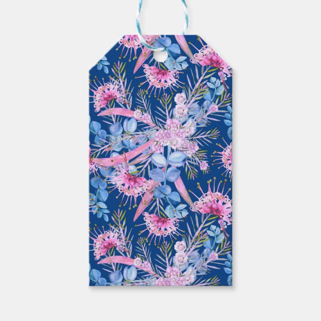 Eukalyptus Blau und Rosa Grevillea Geschenkanhänger (Vorderseite)