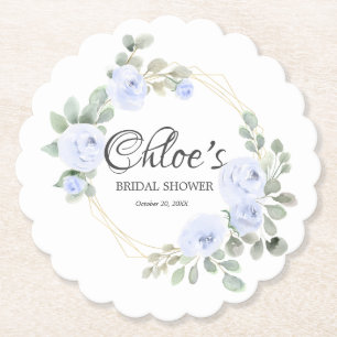 Eukalyptus Blaue Rose Florale Hochzeits-Papierpart Untersetzer