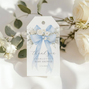 Eukalyptus Blaues Schleifen-Baby-Shower-Dankeschön Geschenkanhänger