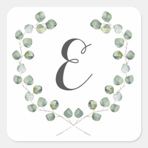 Eukalyptus-Bleirahmen Monogramm Quadratischer Aufkleber