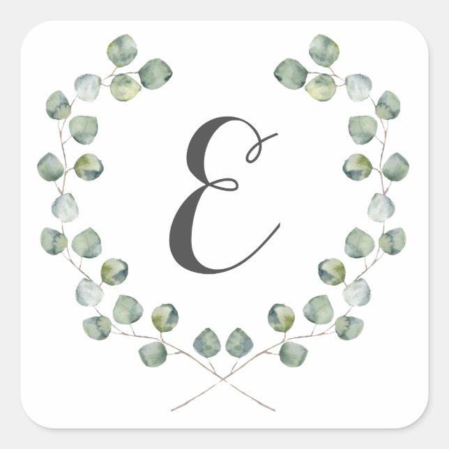 Eukalyptus-Bleirahmen | Monogramm Quadratischer Aufkleber (Vorderseite)